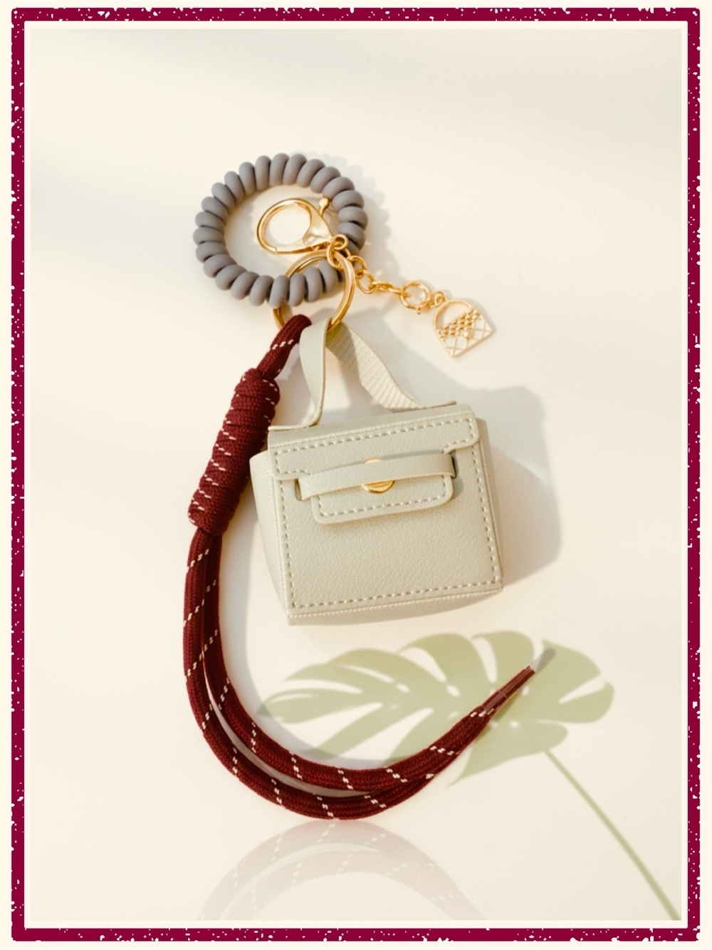 🎒🆕🎒Mini Gray Bag Charm Keychain with Gold Hardware